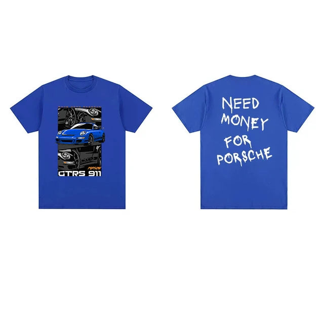 Need Money for Porsche T-Shirt Blue